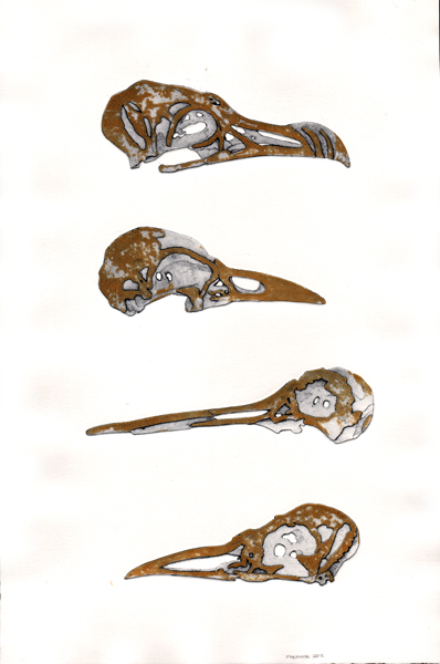 Bird skulls - collagraph