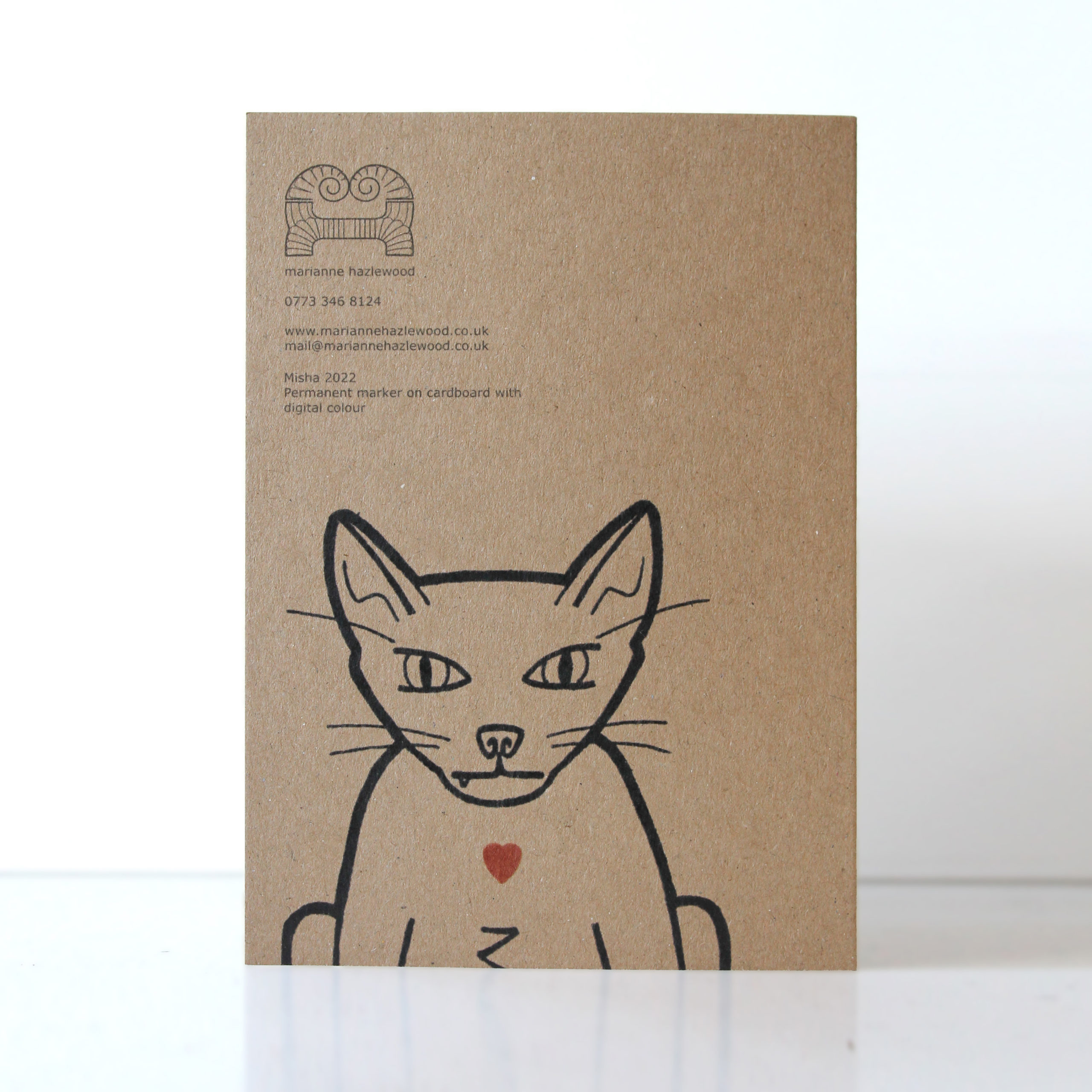 Valentines card - you have my heart - snaggle toothed cat - an illustration of a snaggle toothed cat scratching a heart, printed on 290gsm Kraft card
