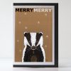Badger in the snow festive greetings card, illustrated by Marianne Hazlewood, with Merry Merry on the front, blank inside Badger in the snow festive greetings card, illustrated by Marianne Hazlewood, with Merry Merry on the front, blank inside